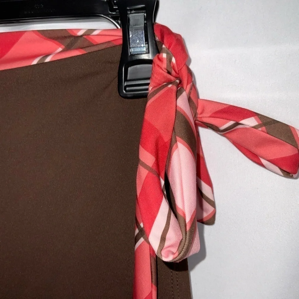 Anne Cole Brown Retro Swim Skirt Orange & White Criss Cross Tie Waistband Large